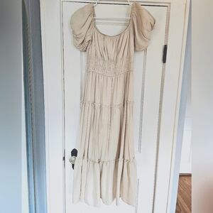 Trixxi Cream Tiered Ruffled Maxi Dress